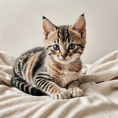 オシキャットの子猫が伏せてこちらを見る姿