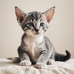 愛らしく伏せるオリエンタルショートヘアの子猫のイラスト