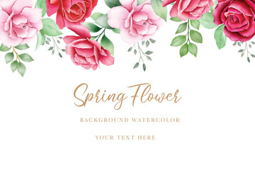 Elegant Watercolor Roses Floral Background with Green Leaves