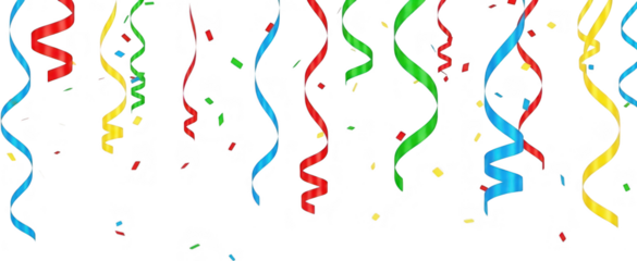 Colorful streamers and confetti falling to celebrate festive occasions and holidays creating a joyful atmosphere celebration party happy fun event decoration transparent background