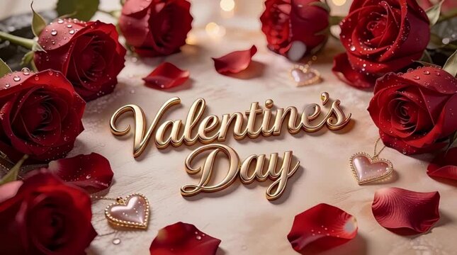 The text Valentine's Day elegantly written in the center using luxurious 3D gold script typography.