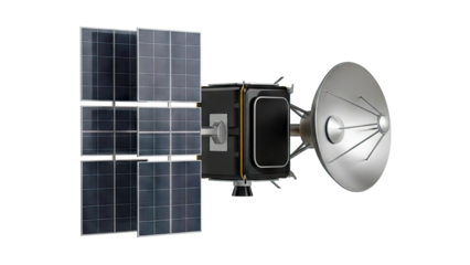 Satellite with Solar Panels and Dish Antenna