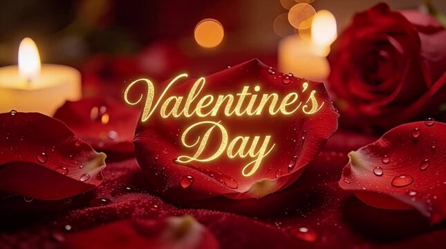 The text Valentine's Day written in elegant, glowing golden script font in the center.