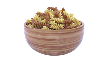 Tricolor Fusilli Pasta in a Wooden Bowl