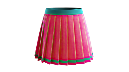 Red Pleated Skirt with Black Waistband and Trim