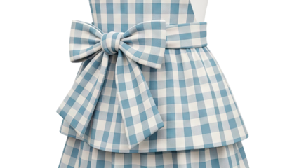 Blue Gingham Tiered Dress with Large Bow