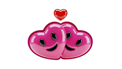 Two Pink Heart Emojis in Embrace with Red Heart Above