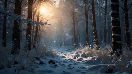 Snowy Winter Pine Forest Landscape