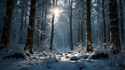 Snowy Winter Pine Forest Landscape