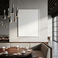 Modern Restaurant Interior with Empty Canvas.