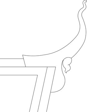Detailed technical vector illustration of a "Chofah," a traditional decorative architectural finial used on the roof ridges of Southeast Asian temples and palaces, featuring a graceful flame-like silh