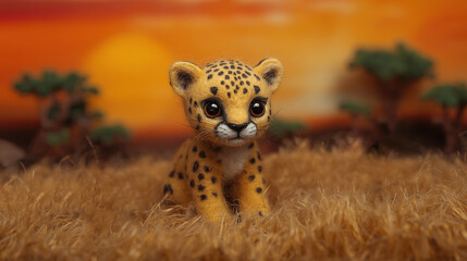Tiny cute African cheetah cub, needle felted wool