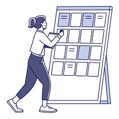 Young woman organizing tasks on a sprint planning board  