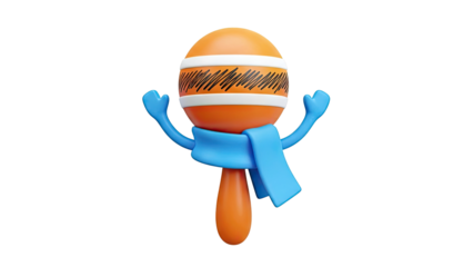 3D Orange Maraca Character with Blue Scarf and Arms