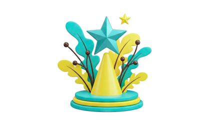 3D Rendering of a Star Achievement Display with Decorative Elements