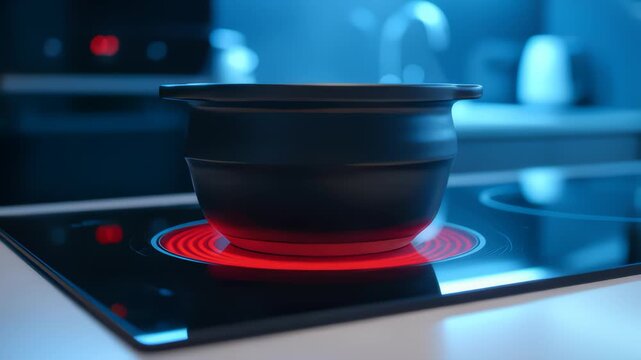 Ceramic Pot Heating on Induction Cooktop in Modern Kitchen Setup