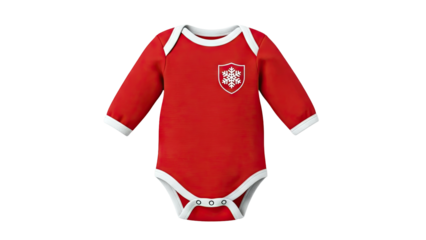 Red baby onesie with snowflake logo