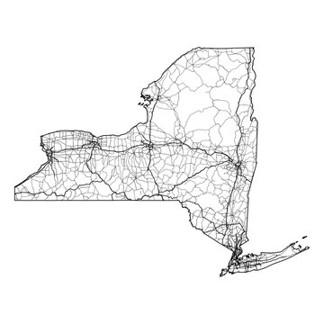 New York State Map Road Network Vector SVG Black Lines Wireframe Transparent Background Isolated Minimalist Cartography