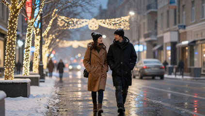 Romantic Winter Night Date in the City
