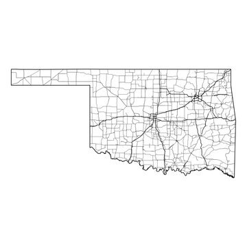 Oklahoma State Map Road Network Vector SVG Black Lines Wireframe Transparent Background Isolated Minimalist Cartography