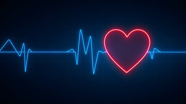 Neon heart rate monitor with glowing red heart symbol - Powered by Adobe
