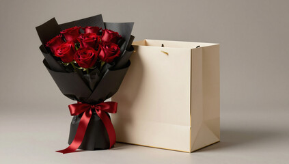 Elegant Red Rose Bouquet with Luxury Gift Box and Silk Ribbon