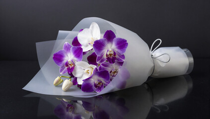 Exotic Orchid Bouquet in Sophisticated Translucent Gift Wrapping