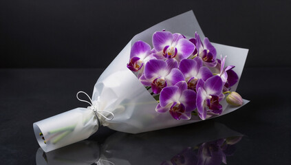 Exotic Orchid Bouquet in Sophisticated Translucent Gift Wrapping