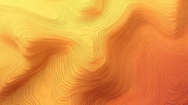 Vivid abstract terrain map with flowing contour lines in warm orange and yellow hues. The gradient design evokes elevation, movement, and a sense of modern digital artistry