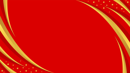 Elegant and luxurious red abstract background with smooth dynamic gold curves, and empty space
