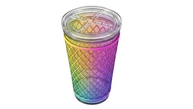 Rainbow Ombre Diamond Textured Tumbler with Clear Lid