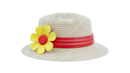 Straw Hat with Yellow Flower and Red Ribbon
