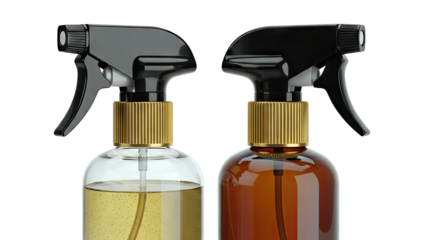 Two Spray Bottles with Black Triggers and Gold Collars