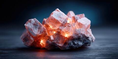 A cluster of glowing pink crystals showcases luminous edges against a dark backdrop, highlighting their natural beauty and intricacy.