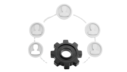 Teamwork and collaboration concept with gear and user icons