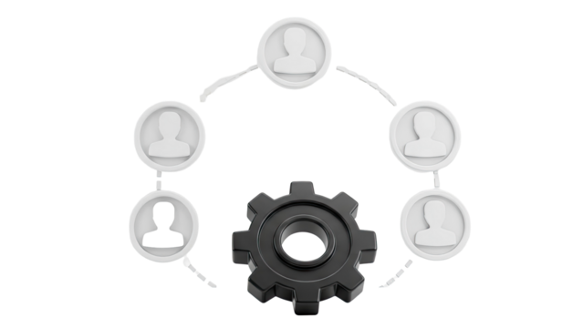 Teamwork and collaboration concept with gear and user icons - Powered by Adobe