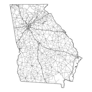 Georgia State Map Road Network Vector SVG Black Lines Wireframe Transparent Background Isolated Minimalist Cartography