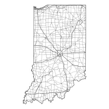 Indiana State Map Road Network Vector SVG Black Lines Wireframe Transparent Background Isolated Minimalist Cartography