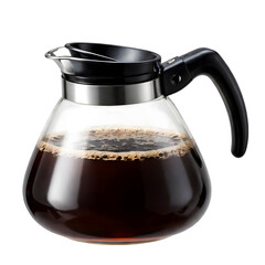 Glass coffee pot with brewed coffee isolated on white