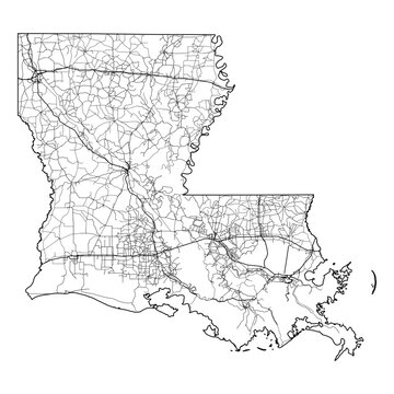 Louisiana State Map Road Network Vector SVG Black Lines Wireframe Transparent Background Isolated Minimalist Cartography