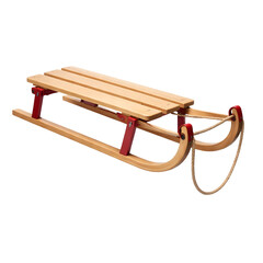 Wooden Winter Sled Isolated on White Background