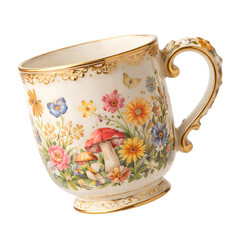 Vintage Floral Porcelain Cup Isolated on White