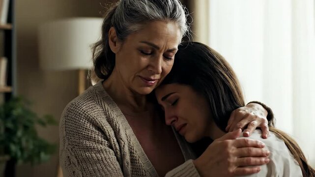 Tender Moment of Mother and Daughter Embracing in Warm Home Setting