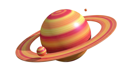 Stylized Ringed Planet with Moons