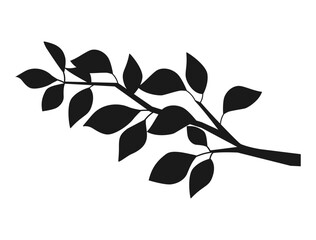 葉がついている枝のシルエットのイラスト