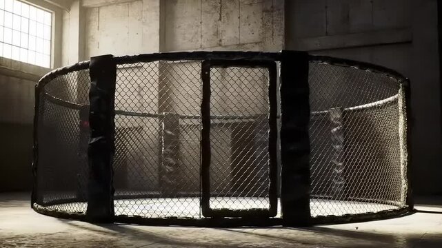 MMA Fighting Cage in Industrial Setting.