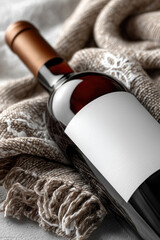 Luxurious wine bottle mockup, winery label blank preview, commercial scene with wine bottle and fruits