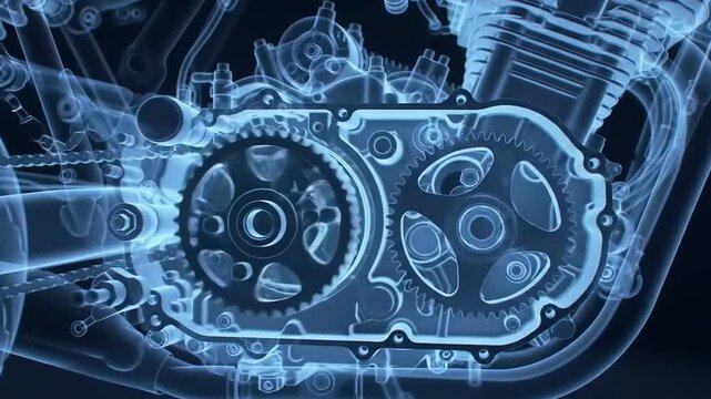 Motorcycle Engine Gears Displayed Inside.