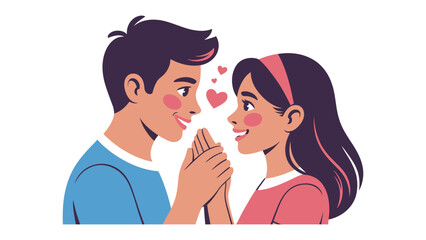 Fototapeta premium Eternal Bond: A tender moment captured between a man and woman as they gaze at each other. Surrounded by a tender symbol of hearts. 