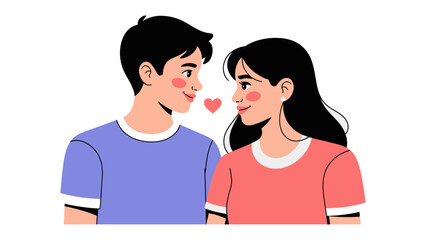 Fototapeta premium Affectionate Couple's Gaze: Two figures locked in a tender moment of connection, gazing at each other with a heartwarming display of love and closeness, a shared heart floats between them.